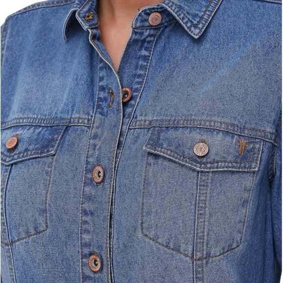Frye Women's 100% Cotton Form Fitting Buttons Pockets Mini Denim Dress XL - Picture 11 of 12